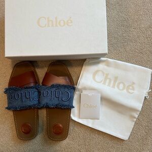 Chloé Denim Woody Denim Slides